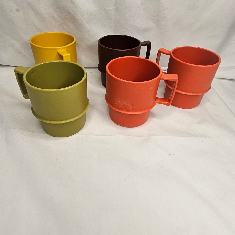 Vintage Tupperware Stacking Mugs Set of 5 Earth Tones Retro 1970s No Lids